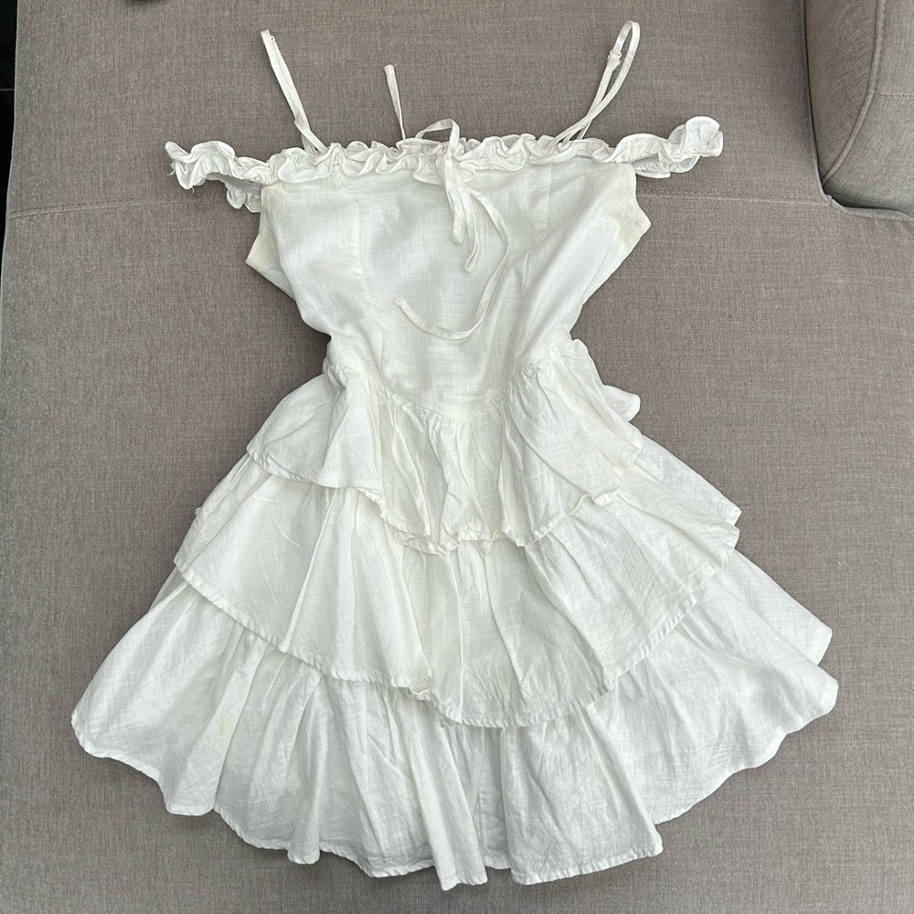 white coquette ruffle tiered dress